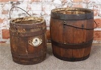 Pair 19th C. Wood Pails with bail handles &