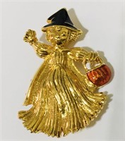Vintage Scarecrow Girl Brooch Pin black red