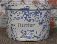 A Large Sponge Decorated Stoneware Butter Crock,
