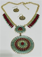 Latasia Medallion Set Necklace Turquoise Coral
