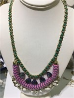 Retro pink green rope prong beads necklace