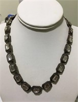 Vintage retro silver tone rhinestone necklace
