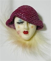 Vintage Art Deco Flapper Lady Fur Pink Hat