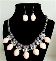 VINTAGE NECKLACE EARRINGS CRYSTAL CABOCHON