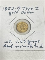 1852-O $1 Gold Type 1 AU
