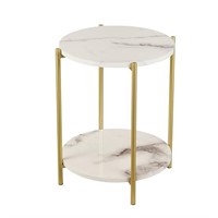 Gawicpy 2 Tier Round Side Table, Marble End Tables