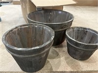 **READ DESC** TenFuju Wood Round Barrel Planter Ru