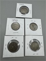 (5) 1940's Old Mexico Coins