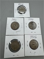 (5) 1940's Old Mexico Coins