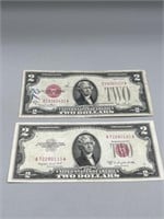 1928G & 1953B $2 Red Seal Notes