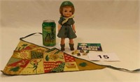 VINTAGE GIRL SCOUT DOLL, PINS, ADVERTISING