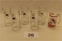 5 ST LOUIS CARDINALS GLASS MUGS, 1 ARIZONA