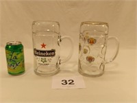LARGE HEINEKEN & GERMAN GLASS MUGS