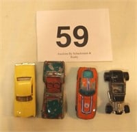 4 VINTAGE TOY CARS: TOOTSIE TOYS, YATMING