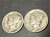 1928,1945-D Mercury Silver Dimes