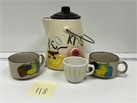 Ceramic Teapot Cookie Jar & Coffee Cups