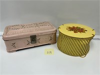Floral Yellow Sewing Basket & Pink Metal Box