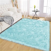 $95  Latepis Faux Fur 5x7 Rug  Light Blue