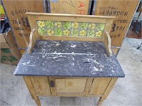 English Wash Stand w/ Granite Top Tile Back Splash