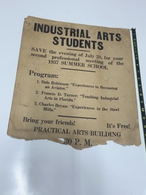 1937 Industrial Arts Students Advertising Sign