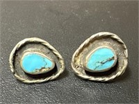 Unmarked Sterling Silver & Turquoise Pierced