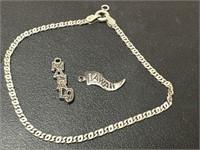 7in.Sterling Silver Bracelet & Charms 3.35 Grams