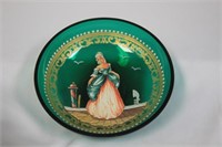A Handpainted Green Glass Small Dish