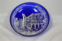 A Handpainted Blue Glass Small Dish