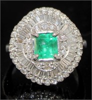 Platinum 2.14 ct Natural Emerald & Diamond Ring