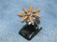 Vtg Cleaned Sterling Silver Petit Point Coral Ring