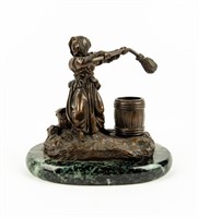 Bronze Lady With Broom Matchstick Holder
