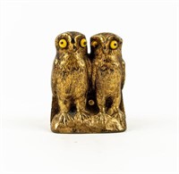 Brass Twin Owl Figural Matchstick Holder