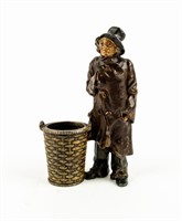 Bronze Man In Tophat With Basket Matchstick Holder