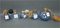 Five Vintage Blue Flashed Perfume Atomizers