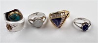 (4) x STERLING SILVER RINGS W/ STONES