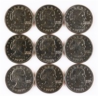 (9) x SUSAN B ANTHONY ONE DOLLAR COINS