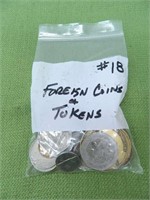 Bag of Foreign Coins and Tokens