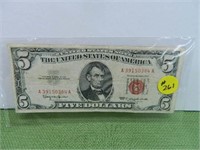 1963 $5 US “RED SEAL” NOTE – VF