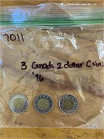 3 Canadian $2.00 coins all 1996