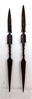Lot of 2 carved wood African spears, see pics