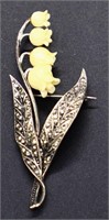 1930s sterling enamel flower brooch