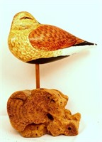 1987 signed wood bird shoal carving