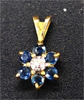 14k gold sapphire/diamond estate pendant