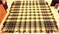 Vintage Latvian plaid yellow/brown/white blanket