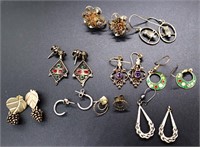 Estate lot of 9 pairs of sterling earrings