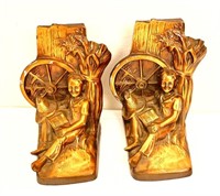 Pair vintage bronze finish Huck Finn bookends