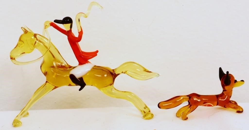 2 vintage miniature art glass animals, horse & fox