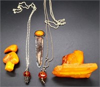 5 piece amber lot, inc 2 necklaces