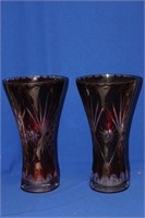 A Pair of Ruby Red Cut Glass Vases