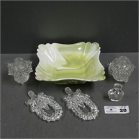 Glass Crystal Perfume Bottles, Slag Glass Dish